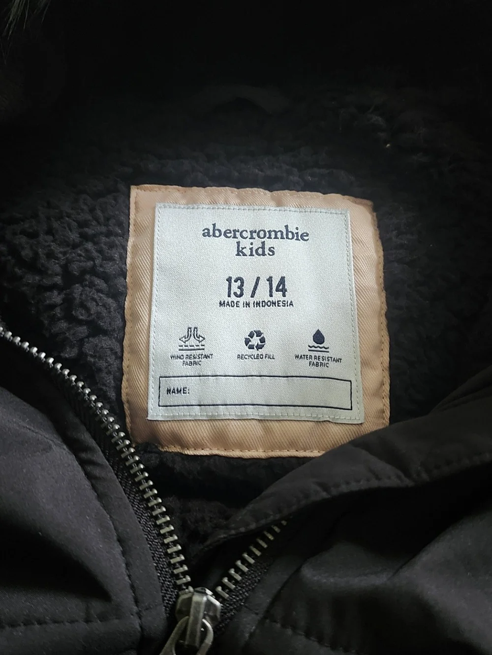 abercrombie kids Black Puffer Jacket with Faux Fur Hood